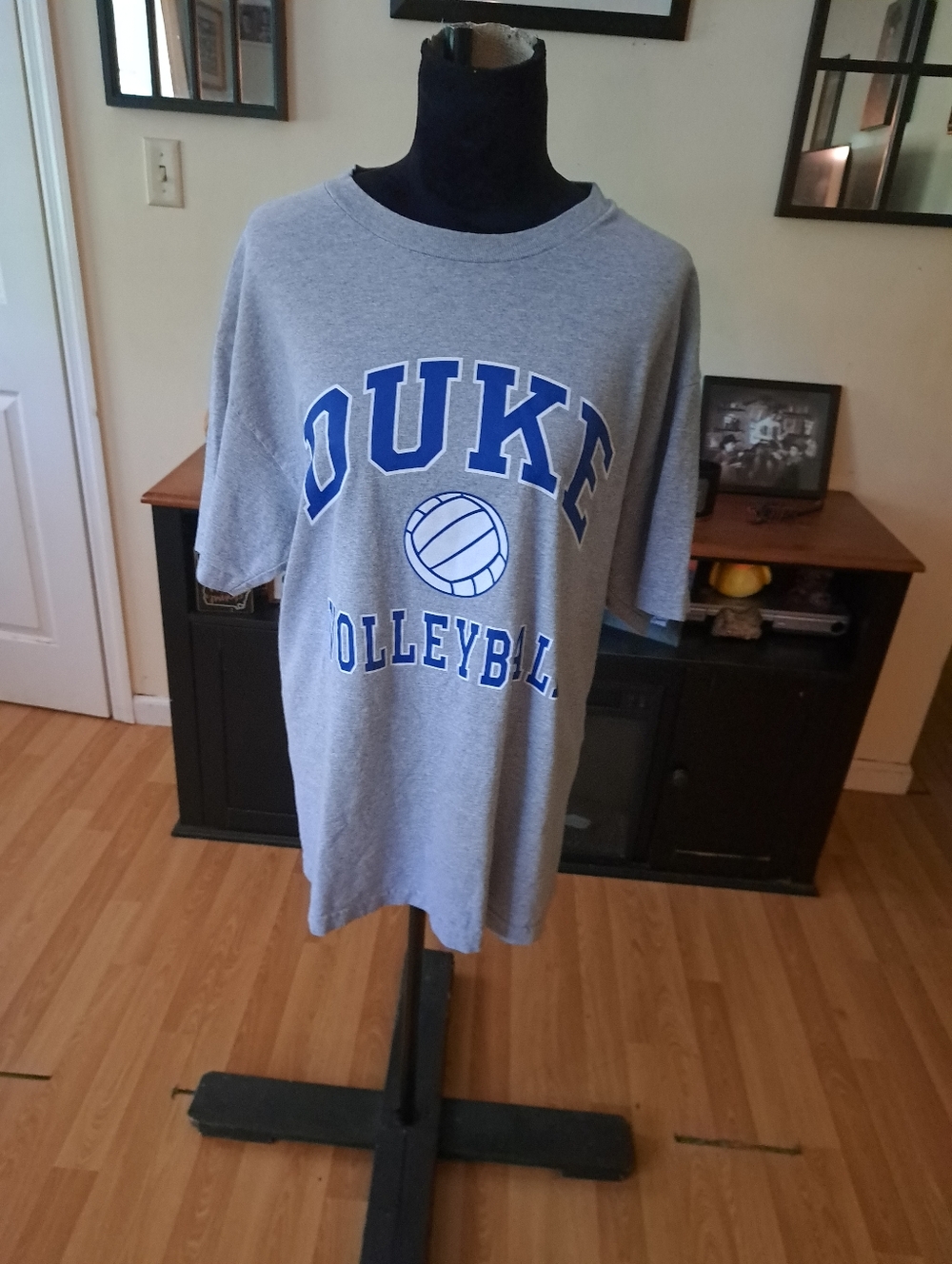 Large Duke University Volleyball Tee Shirt Tshirt Short Sleeve Grey Blue White